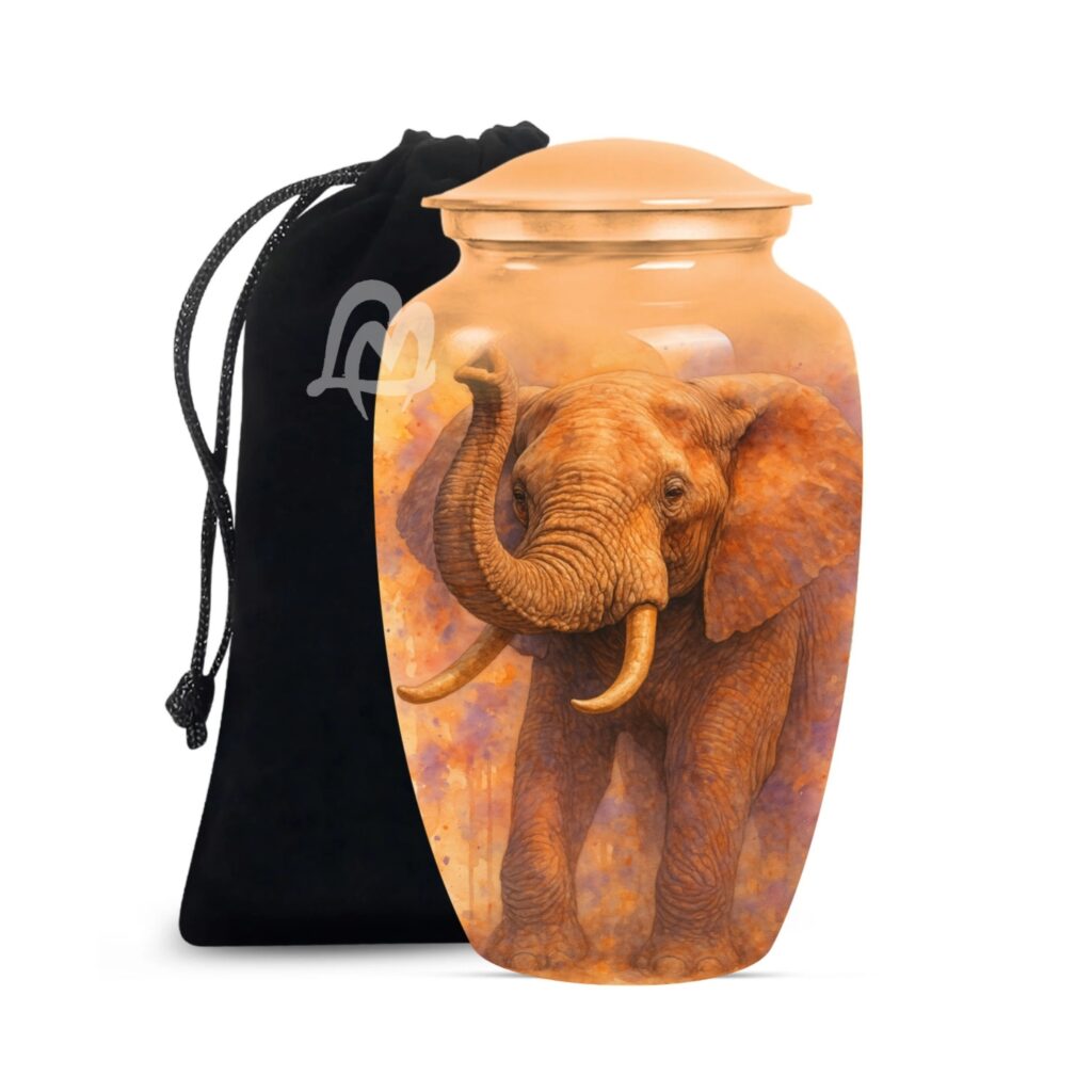 Lucky Memorial Elephant Urn for Human Ashes - Adult Funeral Urn Handcrafted - Affordable Urn for Ashes Lovely Cremation Urn