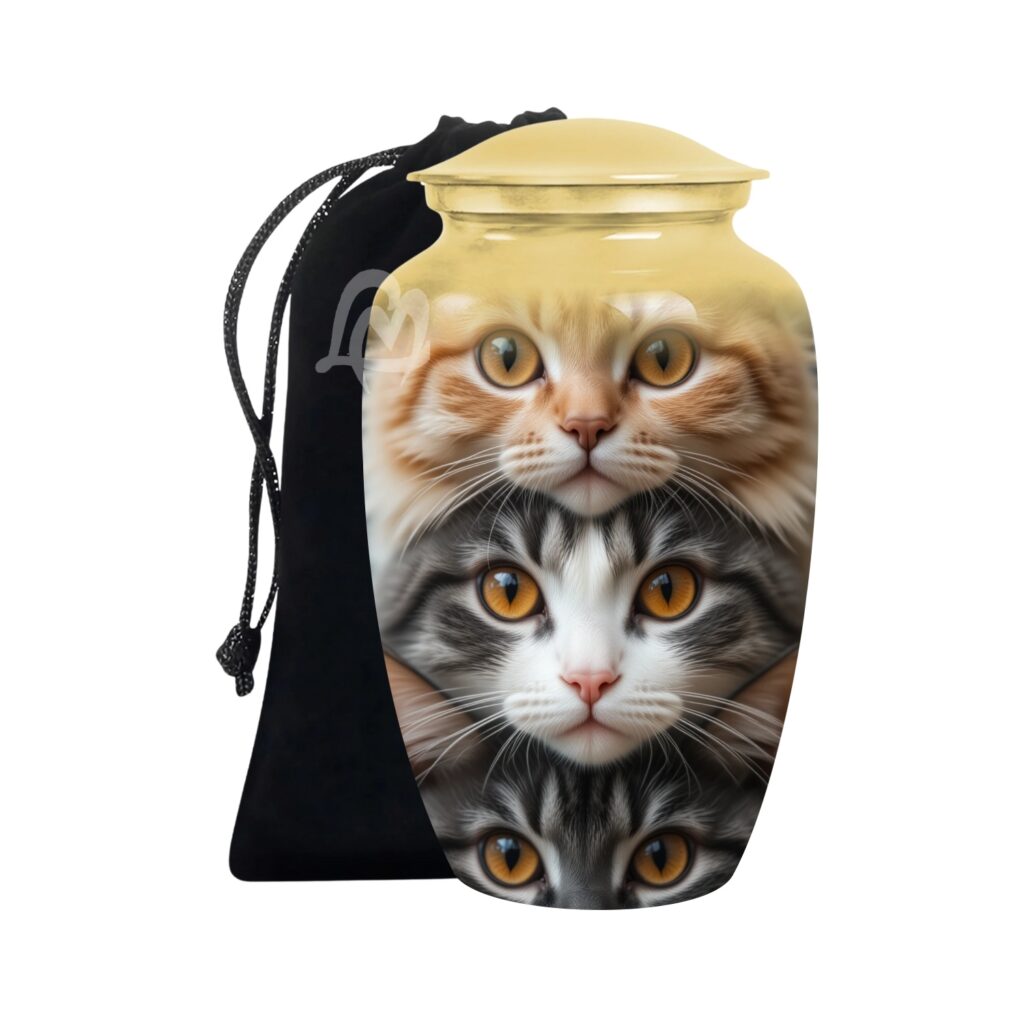 Funeral Memorial Urn with Cat Design, Decorative or Burial Urns - Large Size.